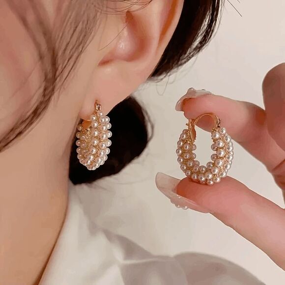 Boho Pearl Hoop Earrings - Picture 1 of 5